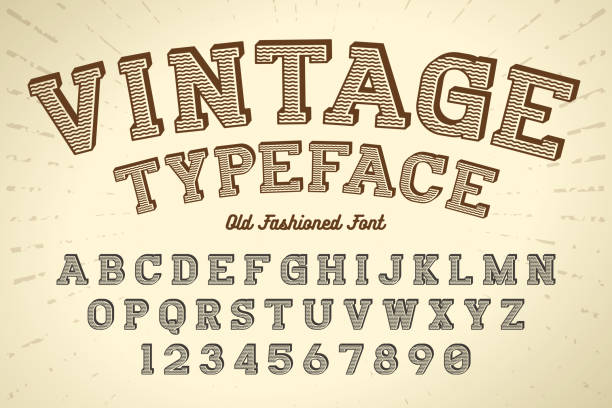 ilustrações, clipart, desenhos animados e ícones de typeface retrô vintage de vetor decorativos, fonte - woodcut letterpress engraving pattern