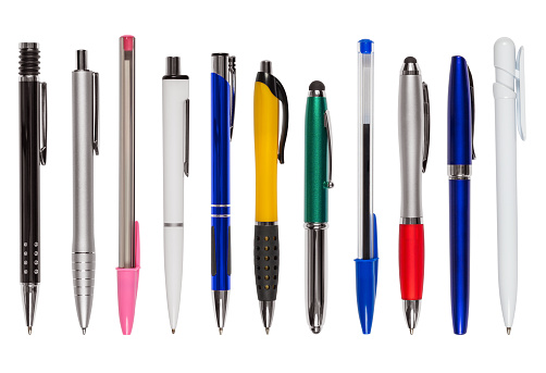 Set of Eleven Different Pens (clipping path)
