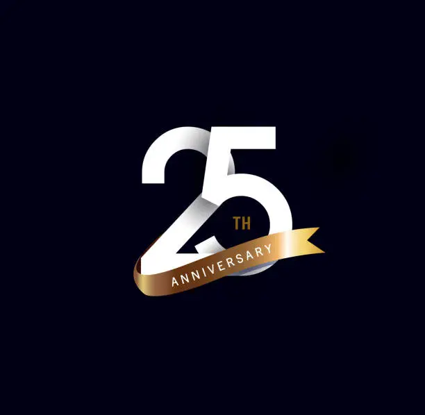 Vector illustration of 25th anniversary icon with gold ribbon. template design for web, game ,Creative poster, booklet, leaflet, flyer, magazine, invitation card