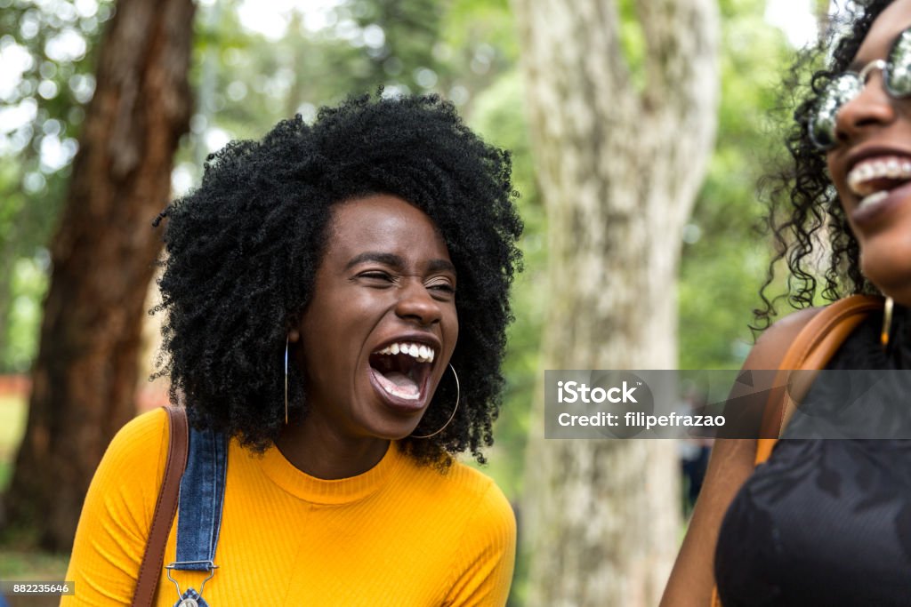 Afro Abstieg Mädchen, die eine tolle Zeit zusammen im park - Lizenzfrei Afrika Stock-Foto