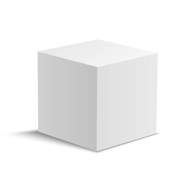 White realistic vector cube. White square box. White vector cube. Vector stock illustration without background. box 3d stock illustrations