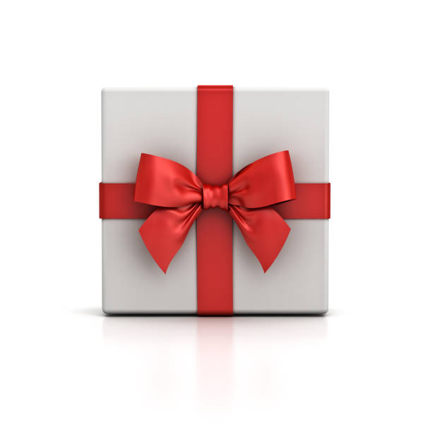 istock Gift box or present box with red ribbon bow isolated on white background with shadow and reflection . 3D rendering 882246370