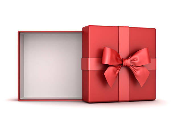 istock Red gift box open or present box with red ribbon bow and blank space inside the box isolated on white background with shadow 882246508