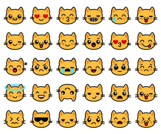 Emoticons collection with yellow cats. Emoji for chat. Vector illustration set with cats faces in line style Emoticons collection with yellow cats. Emoji for chat. Vector illustration set with cats faces in line style kawaii cat stock illustrations