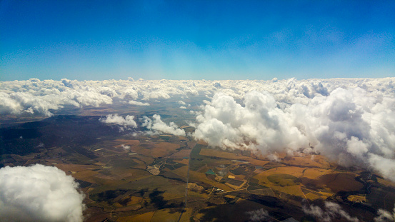 Aerial view of clouds from airplane window, South Africa