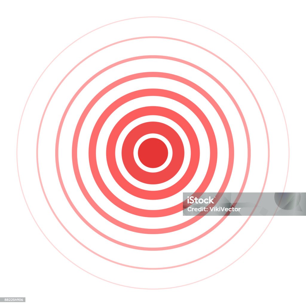 Red pain rings Red pain rings. Symbol of growing physical pain, suffering and body disorder, distress, injury, illness. Vector flat style cartoon illustration isolated on white background Sports Target stock vector