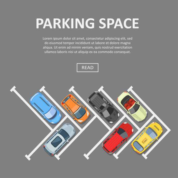 ilustrações de stock, clip art, desenhos animados e ícones de parking space template - vista aérea de carro recorte
