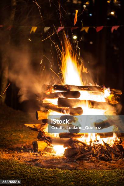 Campfire Of Traditional June Festivities In Countryside Of Sao Paulo State Brazil Stock Photo - Download Image Now