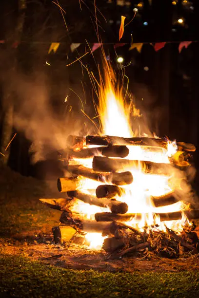 Campfire of traditional June festivities in countryside of Sao Paulo state - Brazil