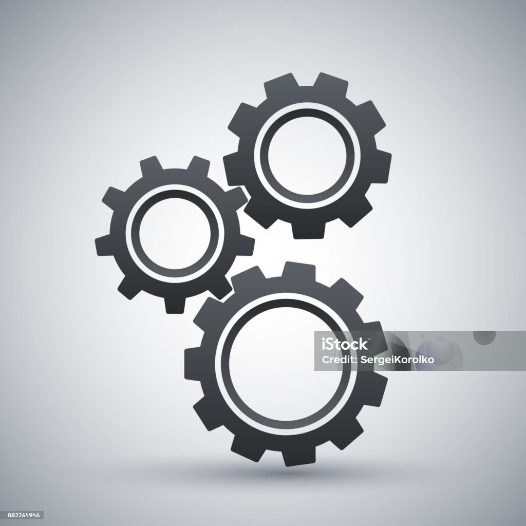 Gears or settings icon, stock vector Gears or settings icon, stock vector on a gray background with shadow Gear - Mechanism stock vector