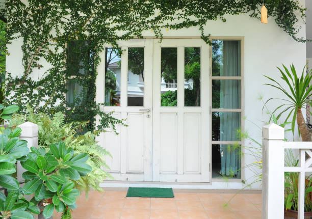 wooden door with ivy