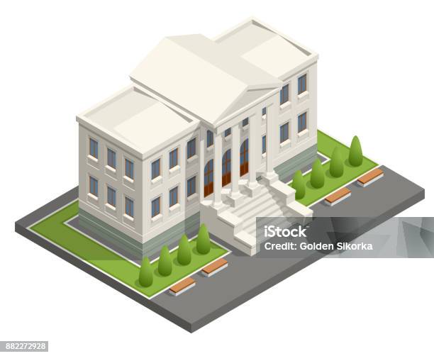 Isometric Courthouse Building Law And Justice Concept Vector Illustration Stock Illustration - Download Image Now