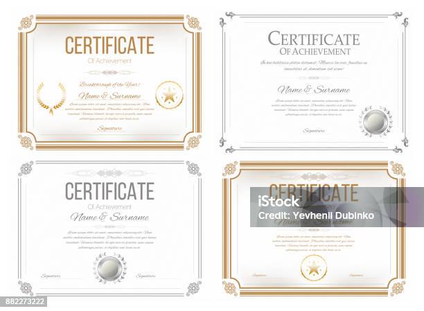 Set Of Certificates Of Appreciation Award Certificate Diploma Template In Retro Style Stock Illustration - Download Image Now