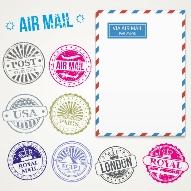 illustrations, cliparts, dessins animés et icônes de timbres poste aérienne et le vecteur de l’enveloppe - air mail