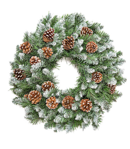 istock Christmas decoration evergreen pine wreath cones white background 882292176