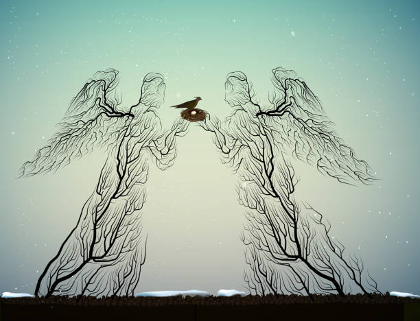 istock tree silhouettes looks like an angels, people like plant, 882295166
