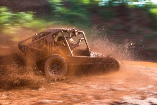 istock Panoramic scene of mud splash in off-road racing 882295238