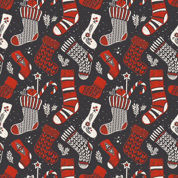 クリスマス ソックスのシームレスなパターン - turbinado sugar illustrations点のイラスト素材／クリップアート素材／マンガ素材／アイコン素材