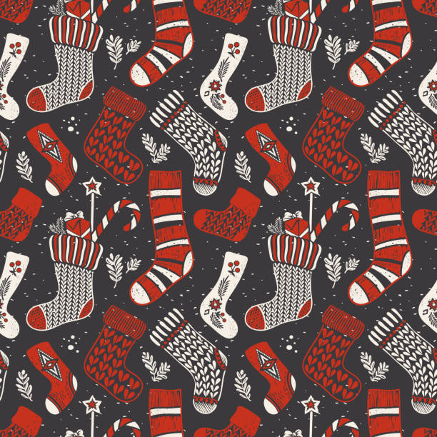 skarpetki świąteczne bezszwowy wzór - candy cane christmas holiday old fashioned stock illustrations