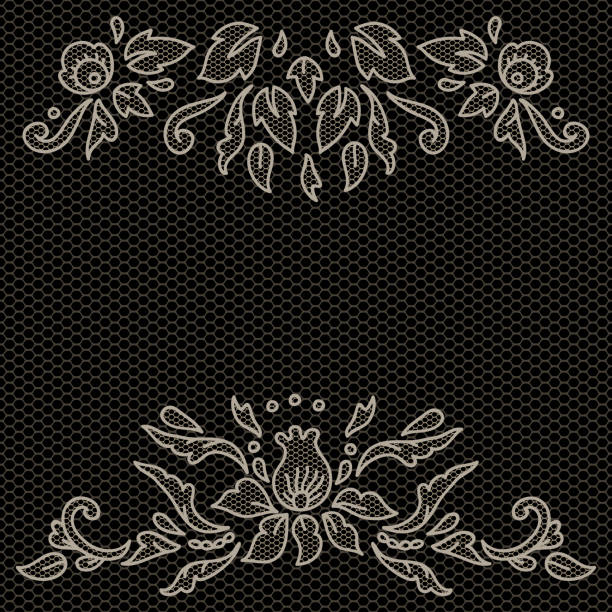 цветочный дизайн на кружевной ткани в черно-белом цвете, векторная рама - sewing item fragility doily pattern stock illustrations