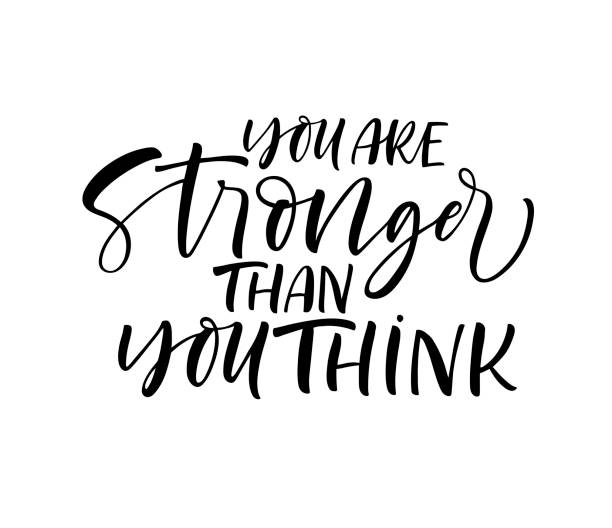 You are stronger than you think card. You are stronger than you think phrase. Motivational quote. Ink illustration. Modern brush calligraphy. Isolated on white background. thinking of you card stock illustrations