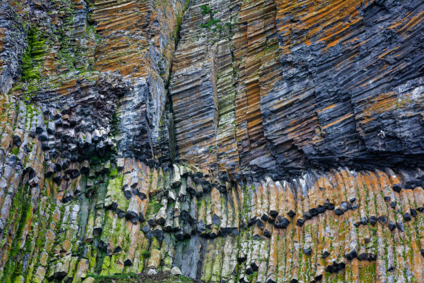 Basalt textur of rock in Arctic,Franz Josef Land, Russia stock photo