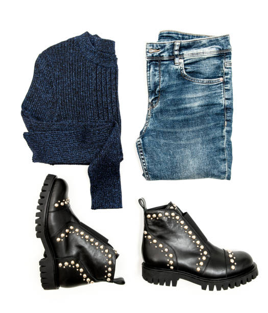 istock Jeans pullover shoes Fashion flat lay website social media 882302874