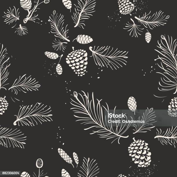 Pin Et Cônes Christmas Pattern Vecteurs libres de droits et plus d'images vectorielles de Noël - Noël, Motif, Pomme de pin