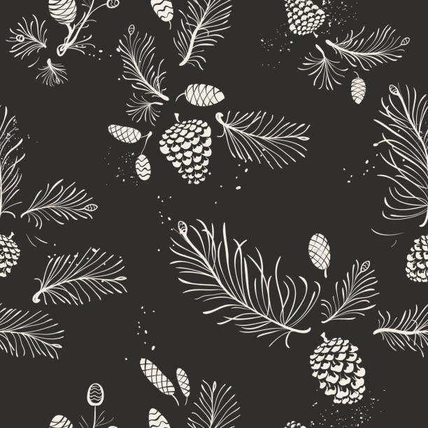소나무와 콘 크리스마스 패턴 - pine branch pine tree pine cone stock illustrations