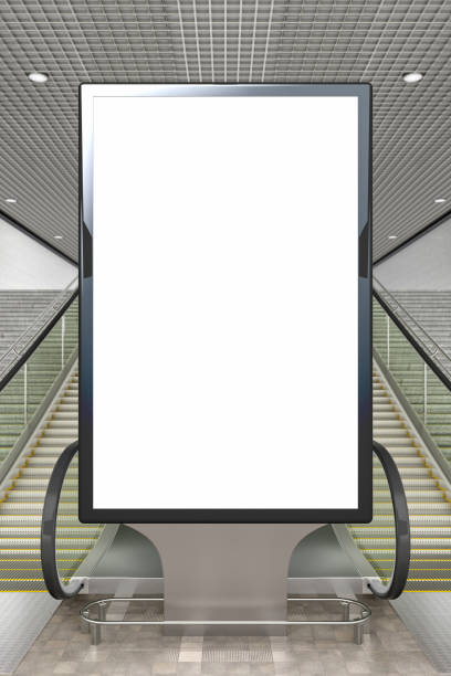пустой рекламный щит стенд - sign station contemporary escalator стоковые фото и изображения