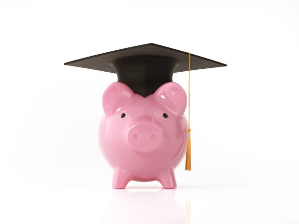 istock Piggy Bank Wearing A Black Mortarboard On White Background 882311618