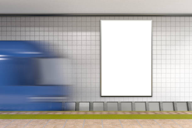 istock Blank wall for advertising poster on subway station with train 882315404