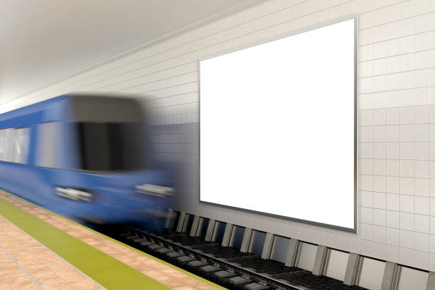 istock Blank wall for advertising poster on subway station with train 882318036