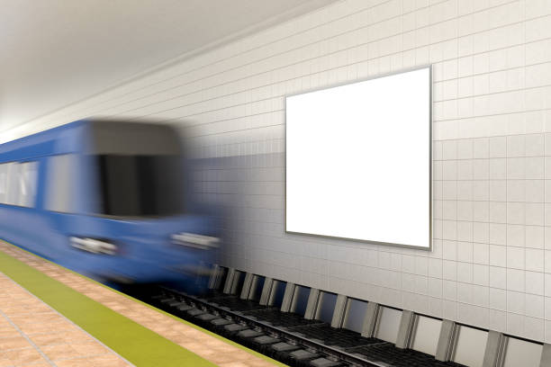 istock Blank wall for advertising poster on subway station with train 882318150