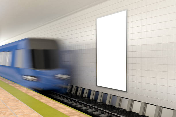istock Blank wall for advertising poster on subway station with train 882318218