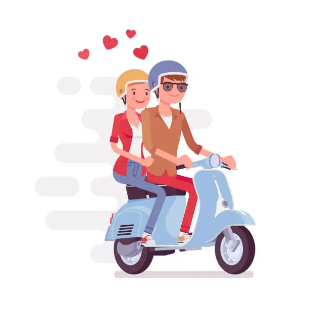 Vector illustration of Couple in love on scooter