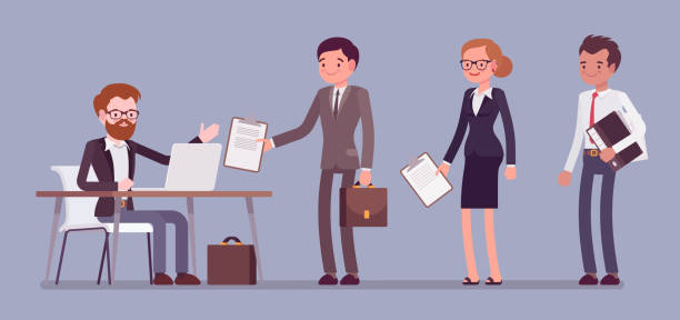 Certification official act Certification official act. Organization certifying product proving quality, people searching for document proof, seeking for job qualification. Vector flat style cartoon business concept illustration beatification stock illustrations