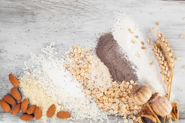istock Various types of flours on wooden table 882324168