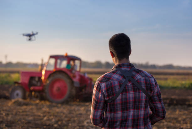 istock Farmer navigating drone above farmland 882329764