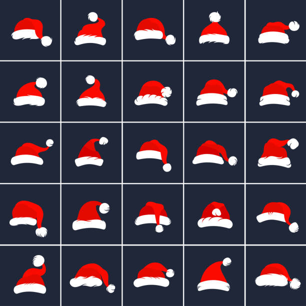 ilustraciones, imágenes clip art, dibujos animados e iconos de stock de sombreros de santa claus red - gorro de papá noel