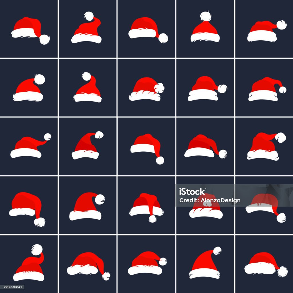 Santa Claus Red Hats Set of Santa Claus red hat icons Santa Hat stock vector