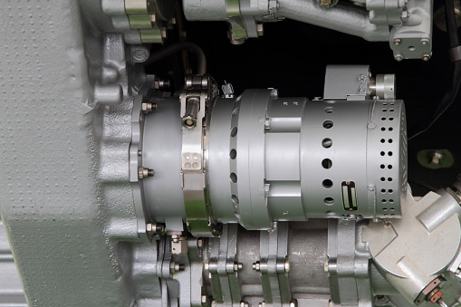 Component of a turbofan engine closeup.