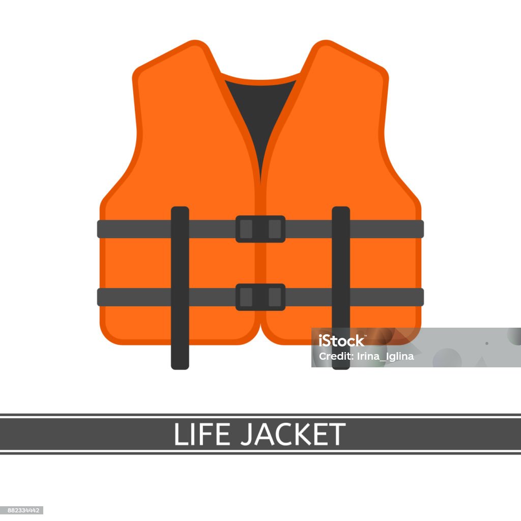 Life Jacket Isolated Vector illustration of orange life jacket isolated on white background, flat style. Life Jacket stock vector