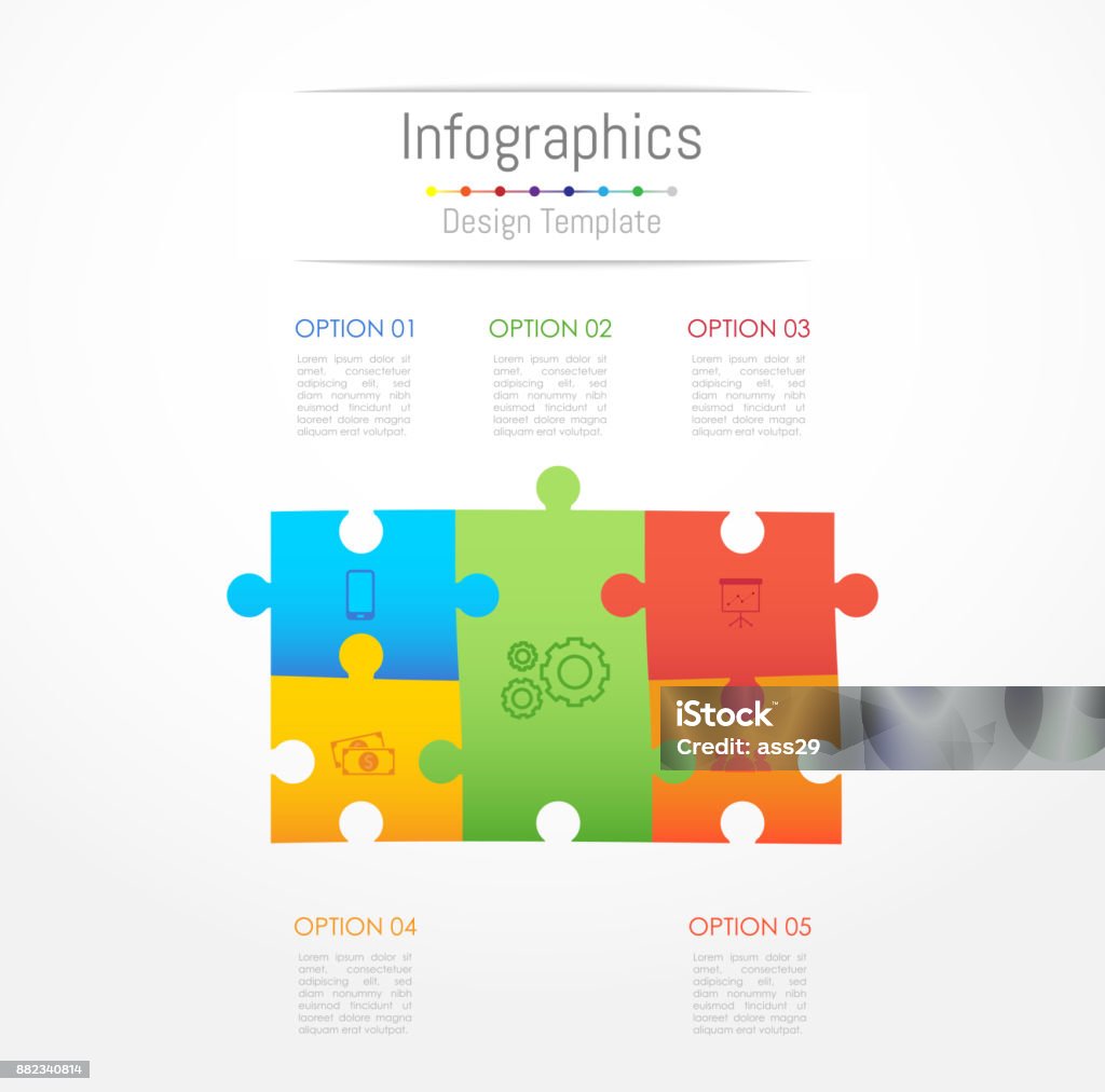 Infographic design elements for your business data with 5 options, parts, steps, timelines or processes. Jigsaw puzzle concept, Vector Illustration. 4-5 Years stock vector