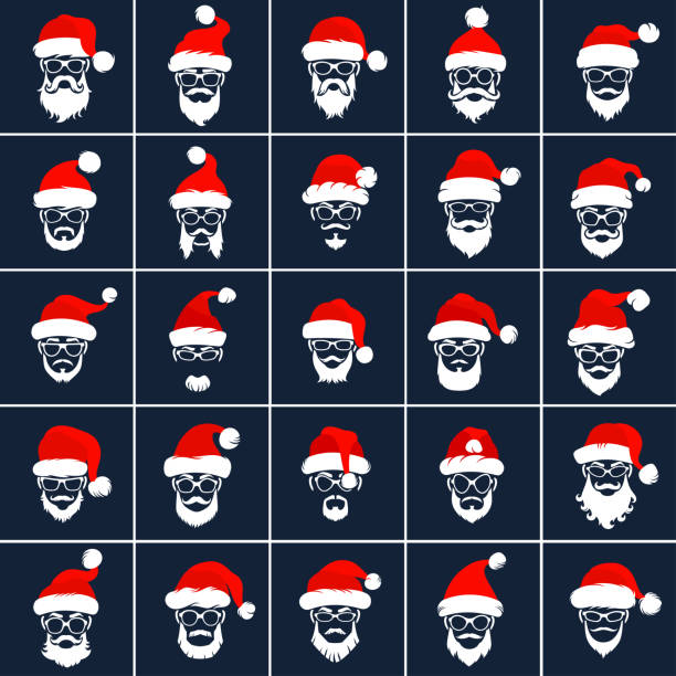 ikony stylu świętego mikołaja hipster - santa claus christmas glasses mustache stock illustrations