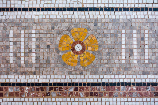 Classic roman floor pattern mosaic with flower