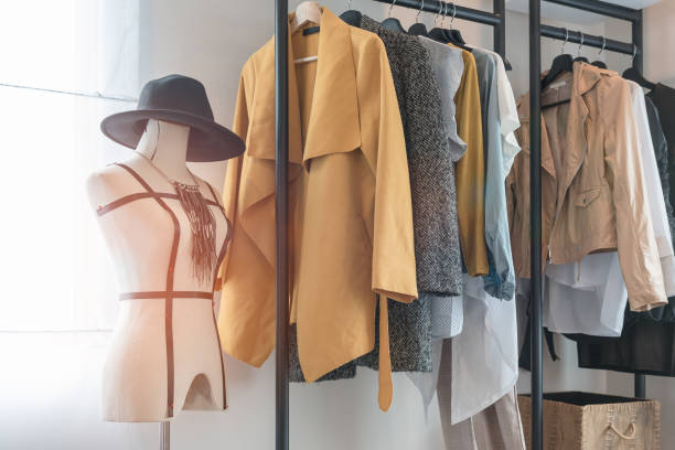 istock modern style wardrobe with clothes hanging 882353824