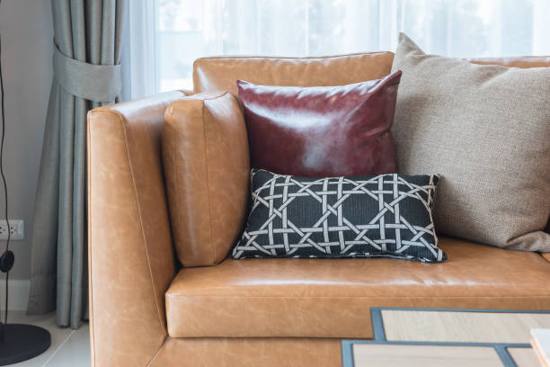 istock modern style living room with modern brown sofa 882353914