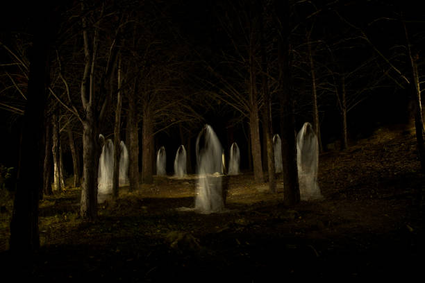 istock Ghost family in the dark forest 882358224