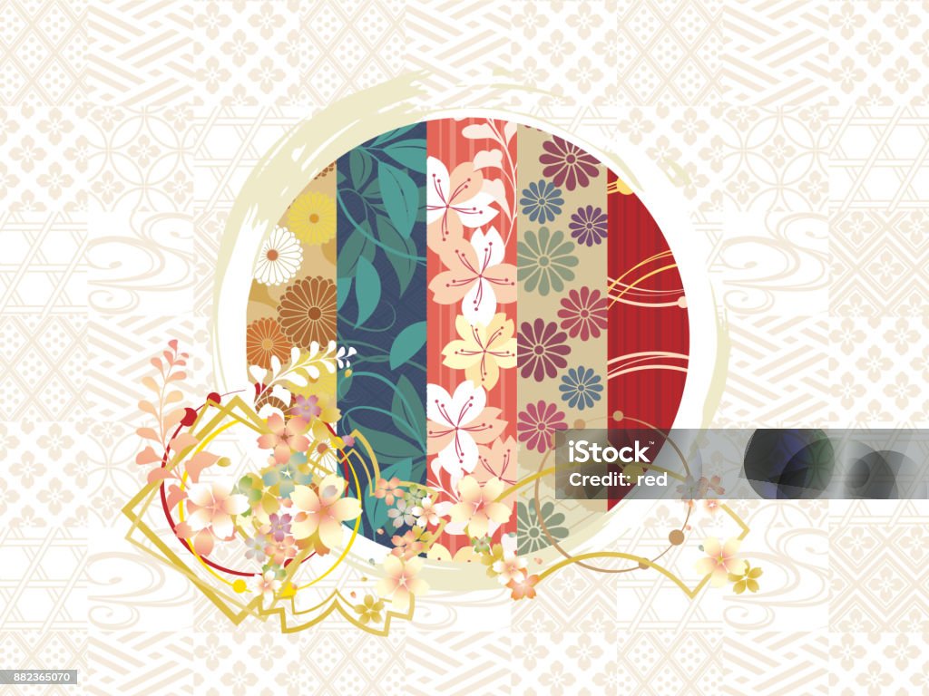 Japanese pattern belt background material I made a pattern of cherry blossoms and Japanese patterns together as a background material by summarizing Japanese belt patterns Pattern stock vector